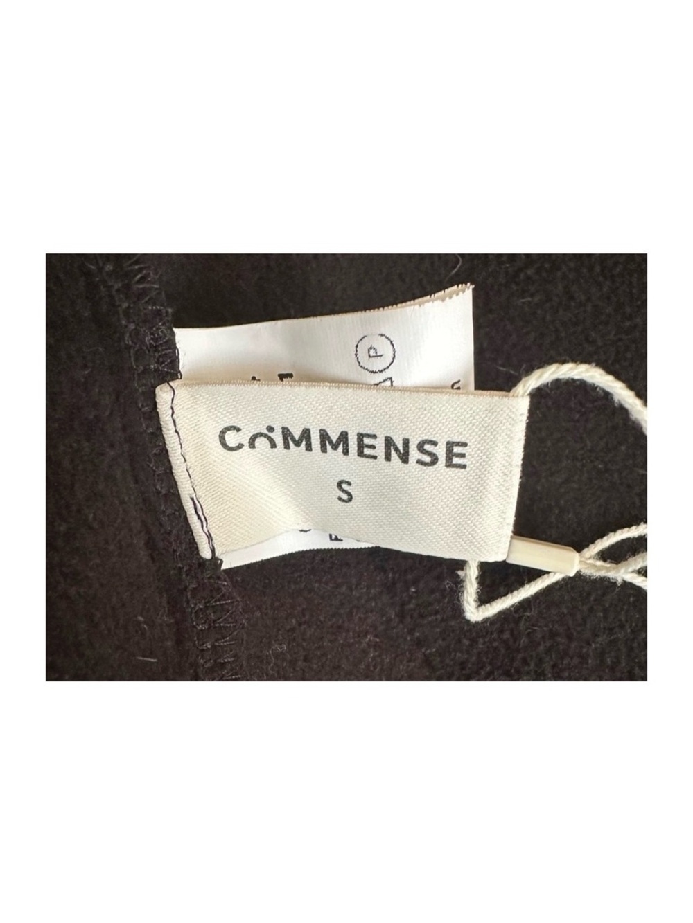 Commense Black Pea Coat with White Trim and Fringe - Picture 6 of 7
